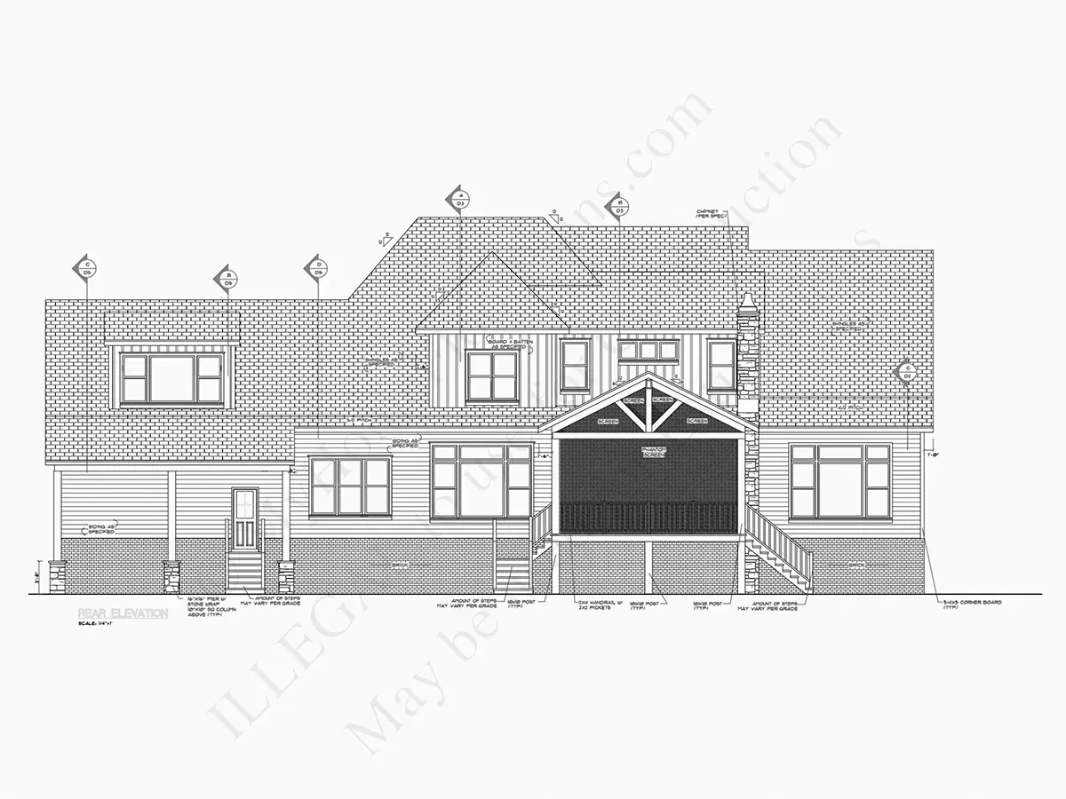 2-Story House Plan 4403 ft²: 4 Beds, Home Office, 4.5 Baths, Open Floor Plan, 4-Car Garage