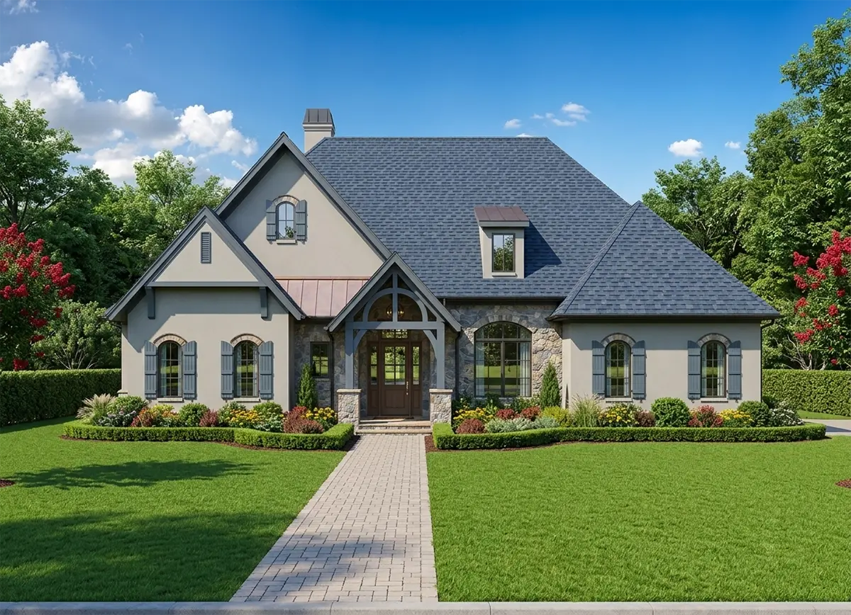 1-Story House Plan 2764 ft²: 2 Beds, Home Office, 3.5 Baths, Open Floor Plan, 2-Car Garage