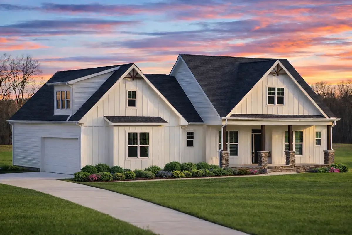 1.5-Story House Plan 1928 ft²: 2 Beds, Home Office, 2 Baths, Open Floor Plan, 2-Car Garage