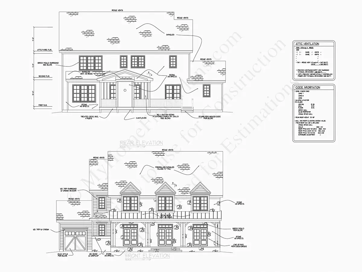 2-Story House Plan 4400 ft²: 5 Beds, Home Office, 5.5 Baths, Open Floor Plan, 3-Car Garage