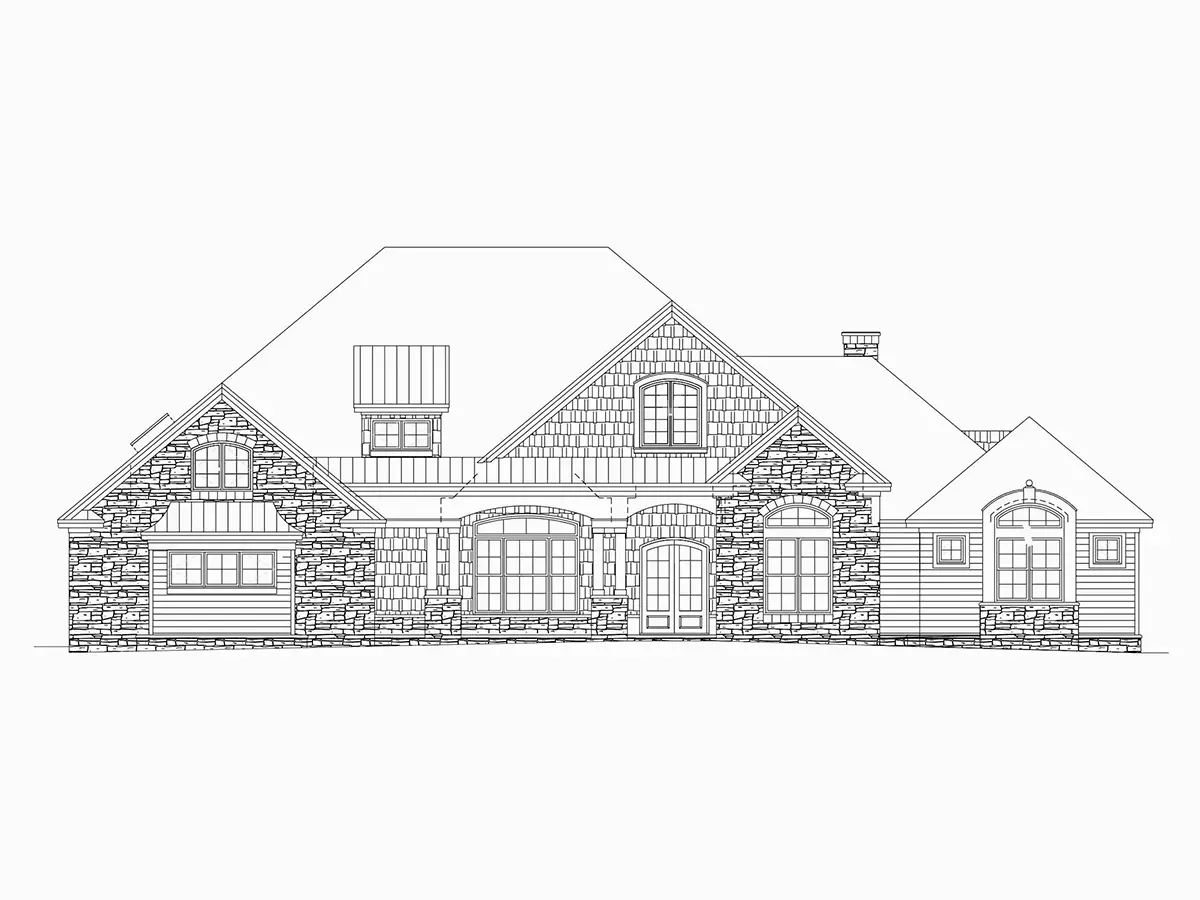 1-Story House Plan 3378 ft²: 4 Beds, Home Office, 5 Baths, 3-Car Garage