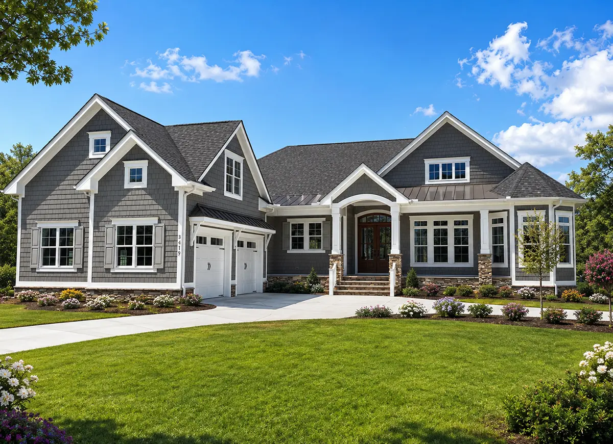 1-Story House Plan 3607 ft²: 3 Beds, 5.5 Baths, Open Floor Plan, 2-Car Garage
