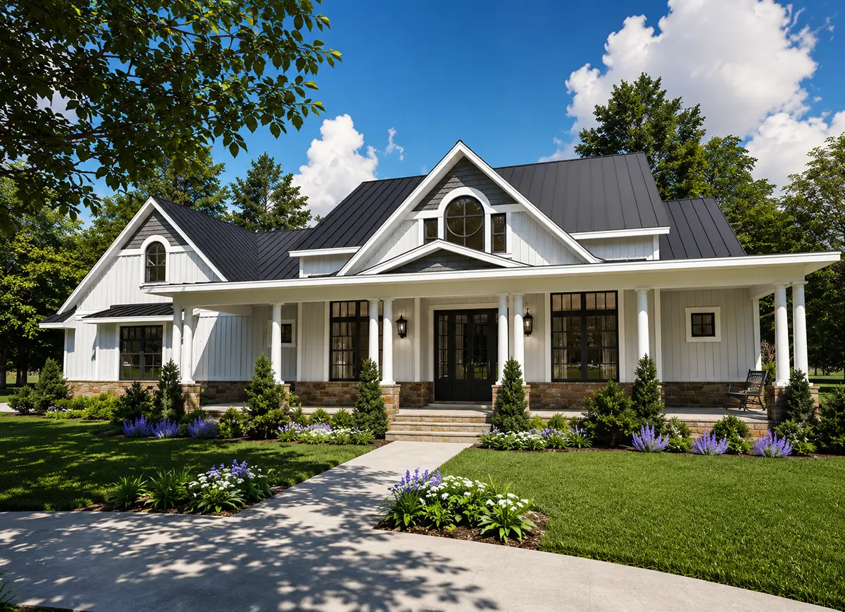 1.5-Story House Plan 2931 ft²: 2 Beds, Home Office, 3.5 Baths, Open Floor Plan, 2-Car Garage