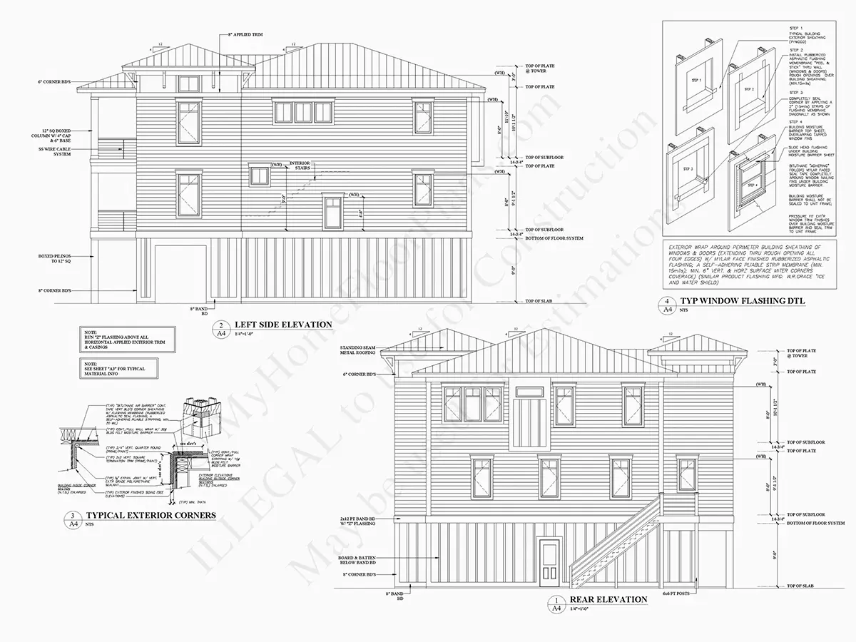 3-Story House Plan 3587 ft²: 4 Beds, Home Office, 4.5 Baths, Open Floor Plan, 4-Car Garage