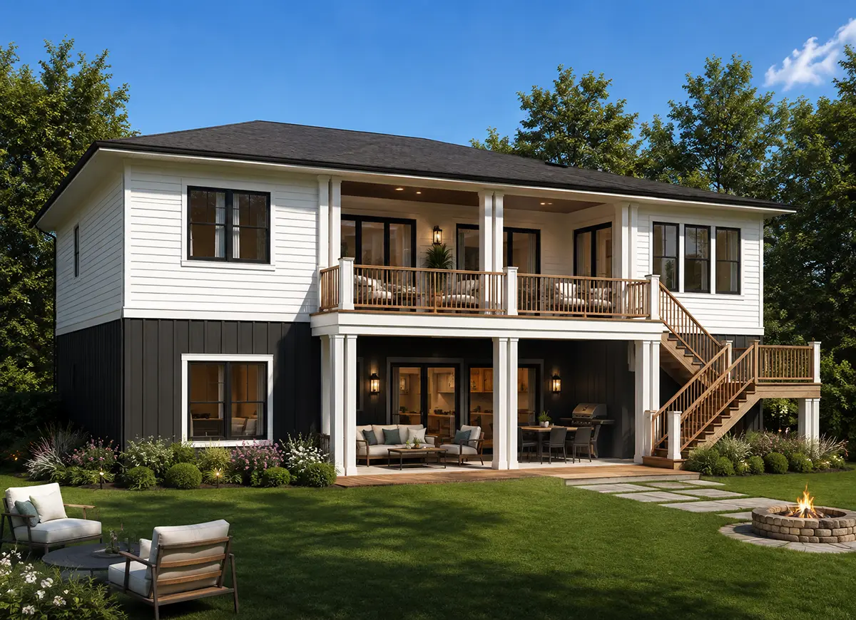 2-Story House Plan 4000 ft²: 4 Beds, Home Office, 5.5 Baths, Open Floor Plan, 2-Car Garage