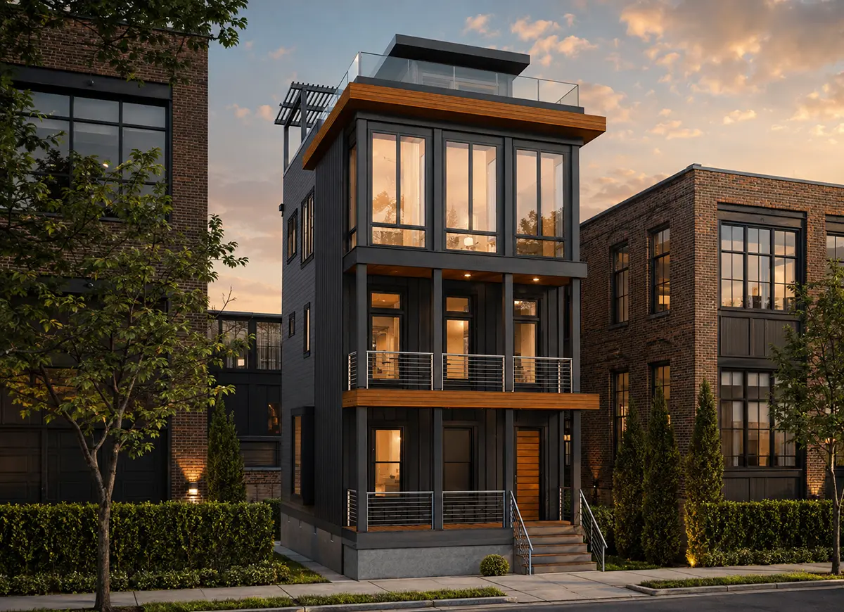 3-Story House Plan 2269 ft²: 3 Beds, Home Office, 2.5 Baths, Open Floor Plan, without Garage