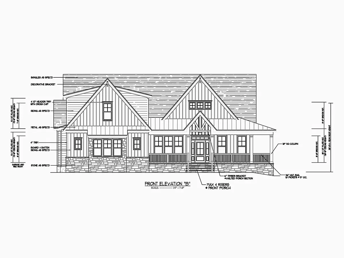 1.5-Story House Plan 3507 ft²: 4 Beds, Home Office, 3.5 Baths, Open Floor Plan, 3-Car Garage