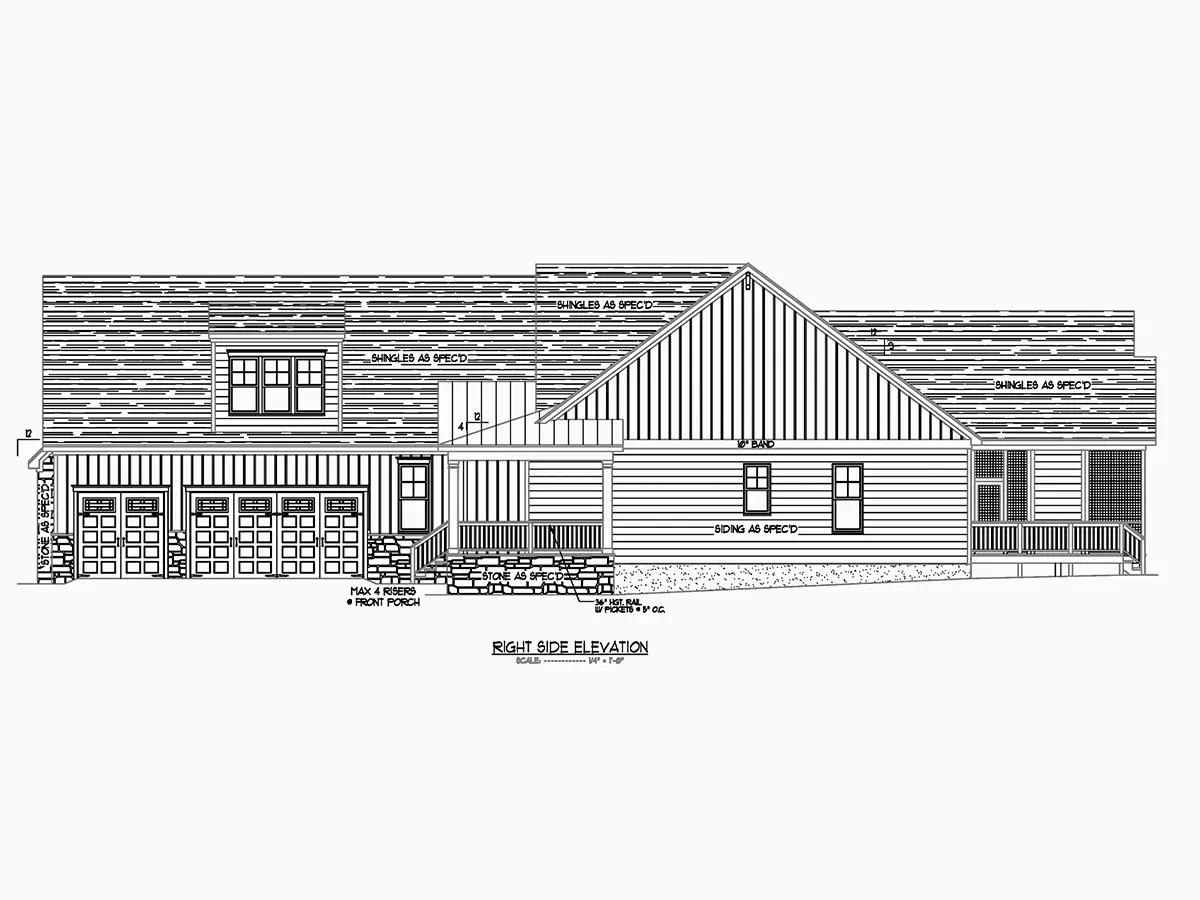 1.5-Story House Plan 3507 ft²: 4 Beds, Home Office, 3.5 Baths, Open Floor Plan, 3-Car Garage