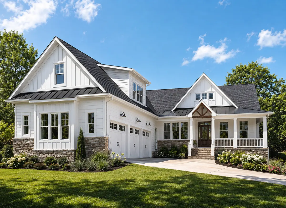 1.5-Story House Plan 3507 ft²: 4 Beds, Home Office, 3.5 Baths, Open Floor Plan, 3-Car Garage