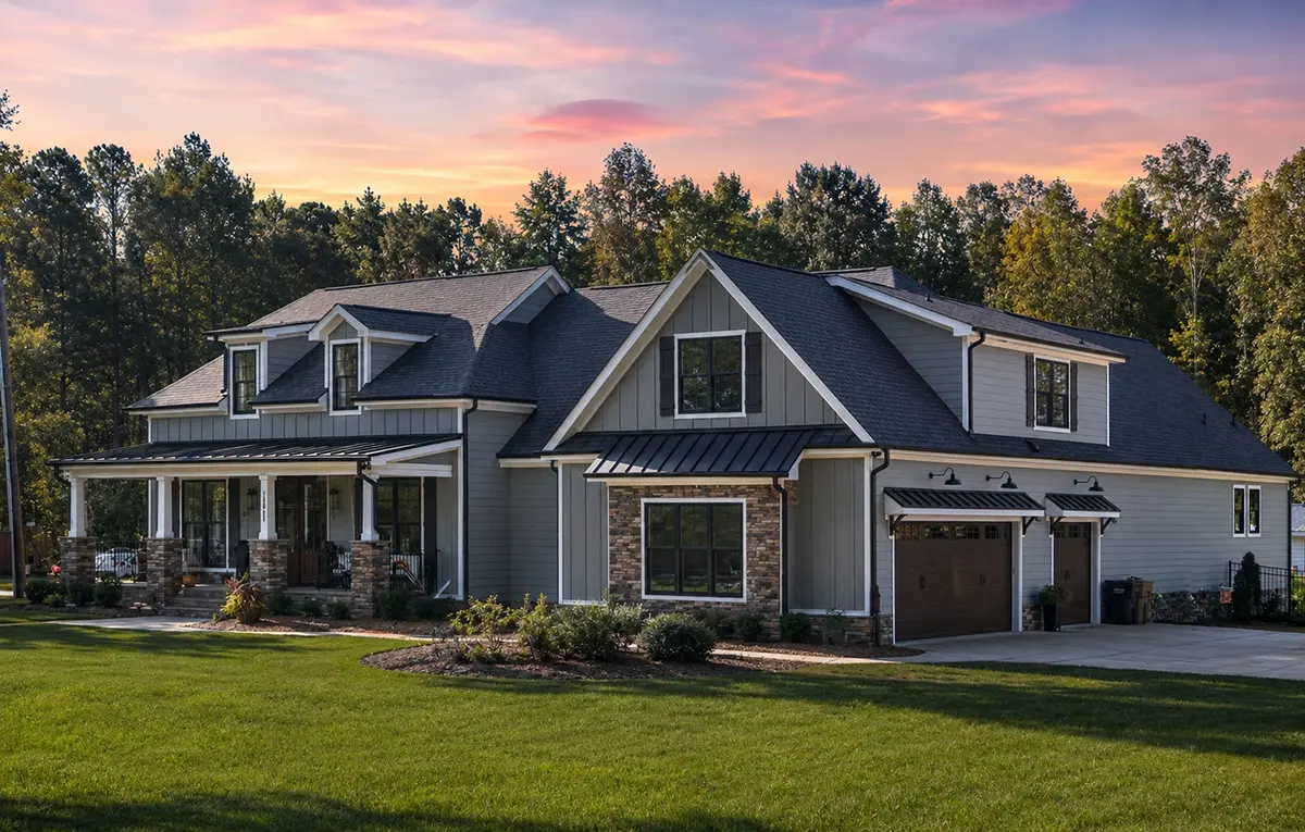 1.5-Story House Plan 3412 ft²: 4 Beds, Home Office, 3.5 Baths, Open Floor Plan, 2-Car Garage