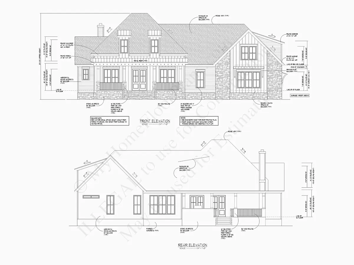 1.5-Story House Plan 3412 ft²: 4 Beds, Home Office, 3.5 Baths, Open Floor Plan, 2-Car Garage