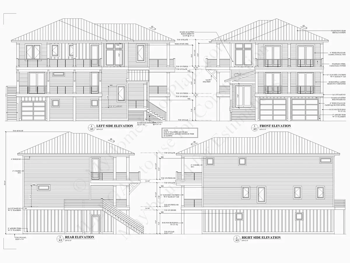 3-Story House Plan 3231 ft²: 5 Beds, 4.5 Baths, Open Floor Plan, 4-Car Garage