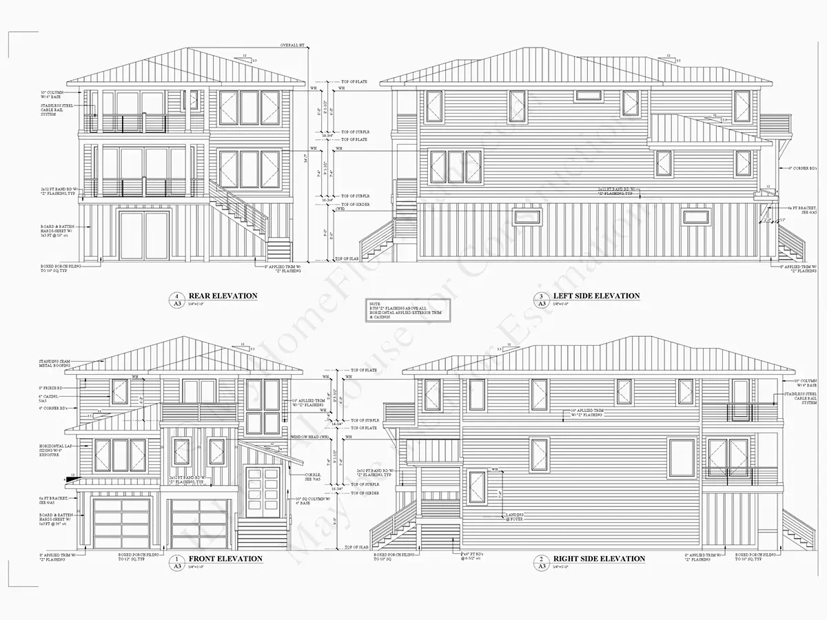 3-Story House Plan 3036 ft²: 4 Beds, 4.5 Baths, Open Floor Plan, 4-Car Garage