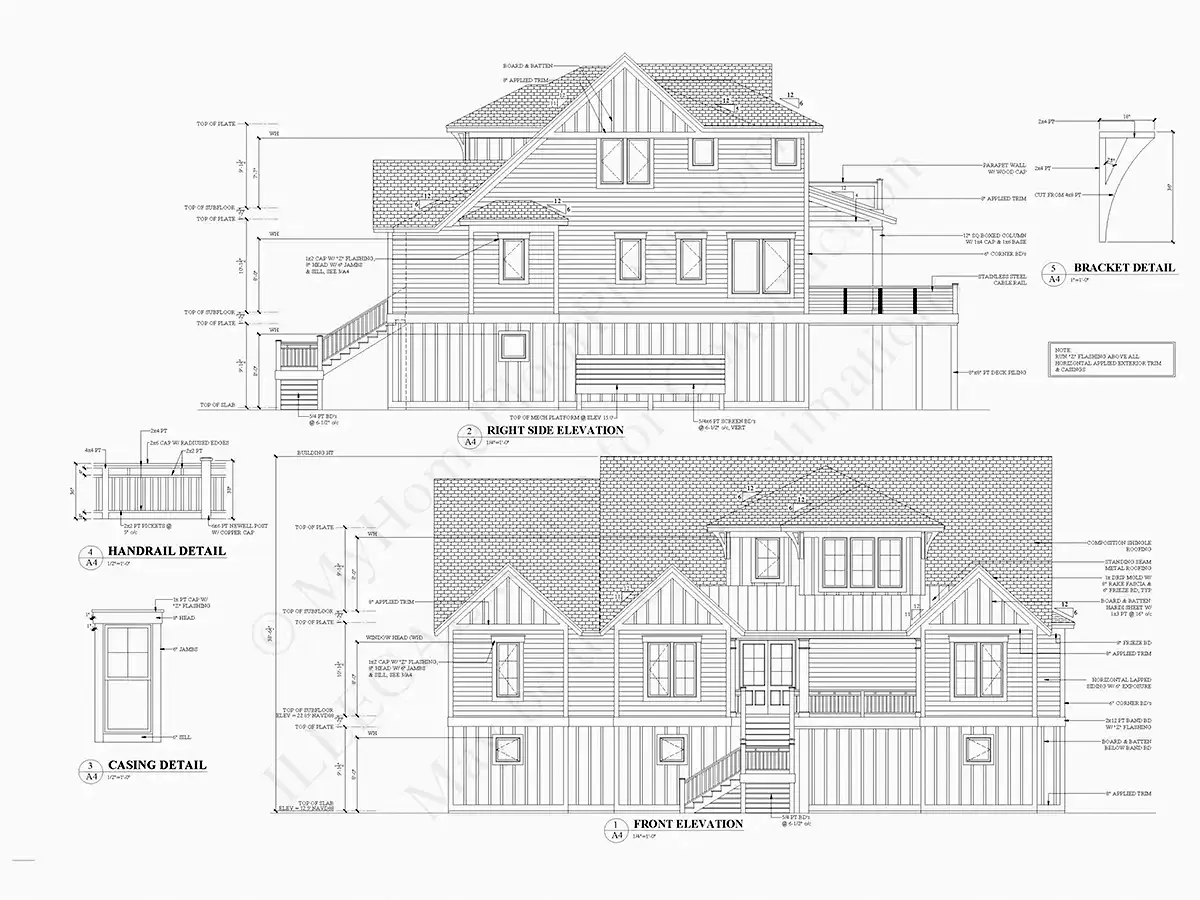 3-Story House Plan 4058 ft²: 4 Beds, Home Office, 4 Baths, 3-Car Garage