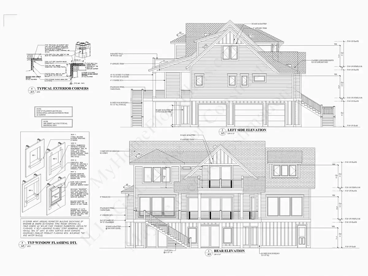 3-Story House Plan 4058 ft²: 4 Beds, Home Office, 4 Baths, 3-Car Garage