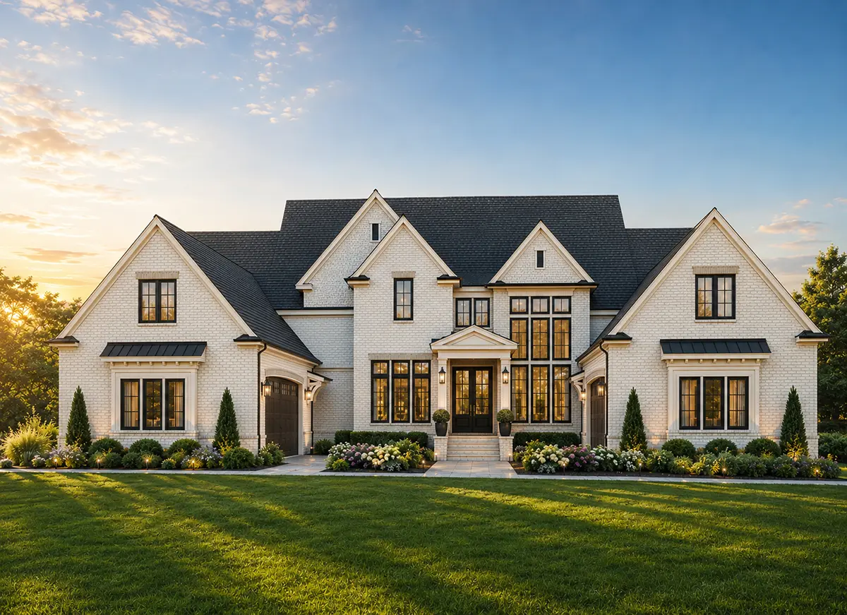 1.5-Story House Plan 5168 ft²: 4 Beds, Home Office, 6 Baths, Open Floor Plan, 4-Car Garage