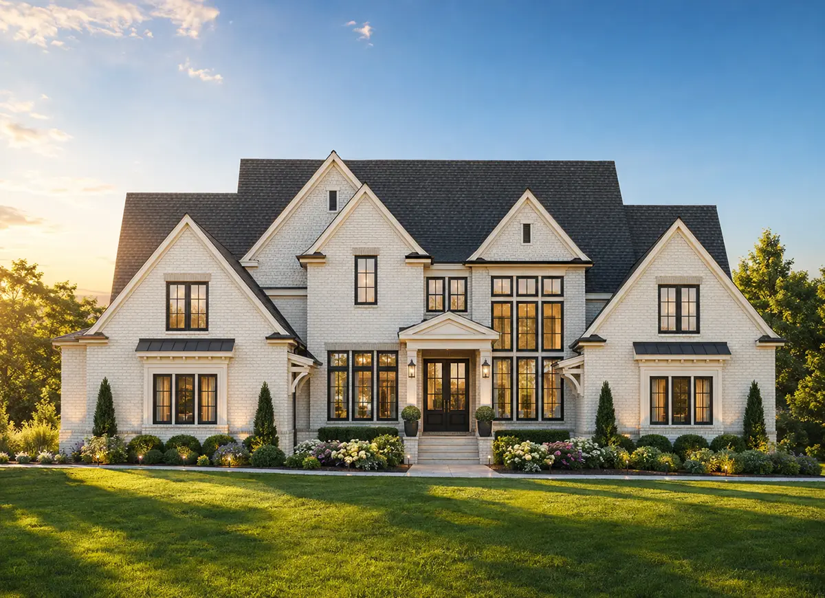 1.5-Story House Plan 5168 ft²: 4 Beds, Home Office, 6 Baths, Open Floor Plan, 4-Car Garage