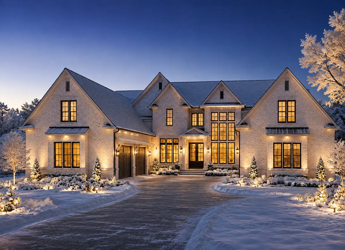 1.5-Story House Plan 5168 ft²: 4 Beds, Home Office, 6 Baths, Open Floor Plan, 4-Car Garage