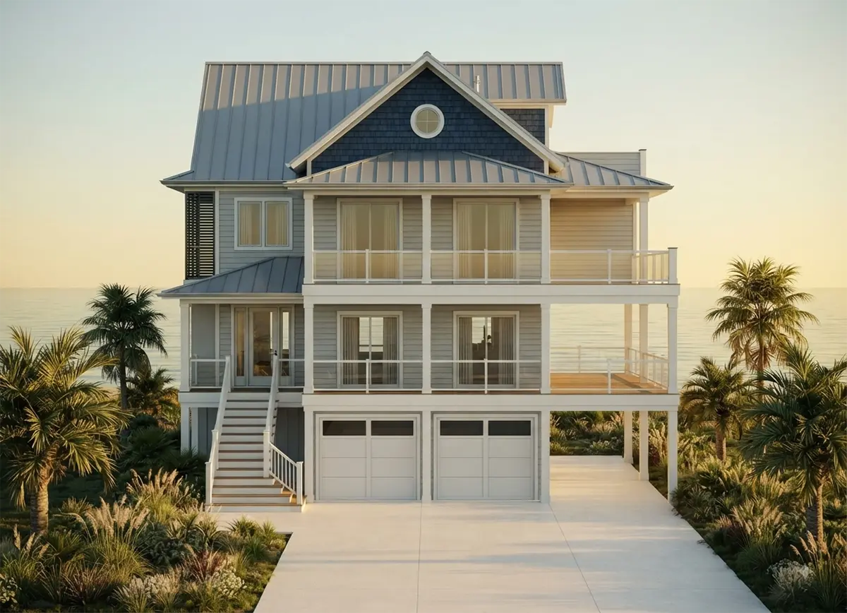 3-Story House Plan 4077 ft²: 3 Beds, Home Office, 4.5 Baths, Open Floor Plan, 2-Car Garage