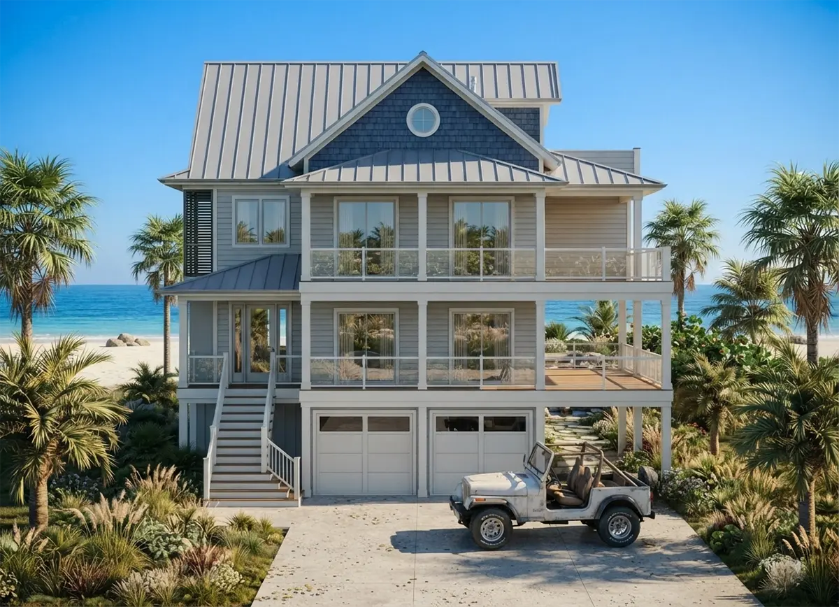 3-Story House Plan 4077 ft²: 3 Beds, Home Office, 4.5 Baths, Open Floor Plan, 2-Car Garage