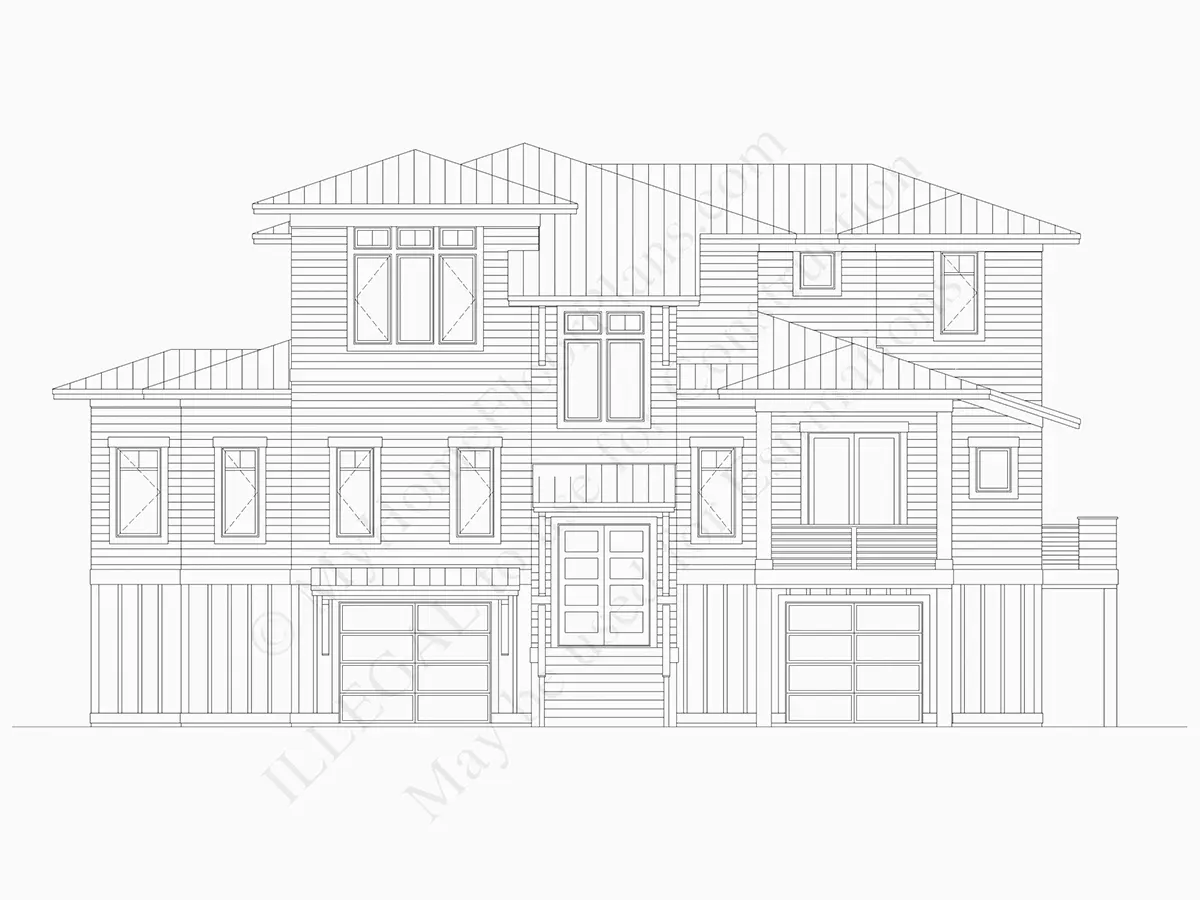3-Story House Plan 4116 ft²: 4 Beds, Home Office, 3.5 Baths, Open Floor Plan, 4-Car Garage
