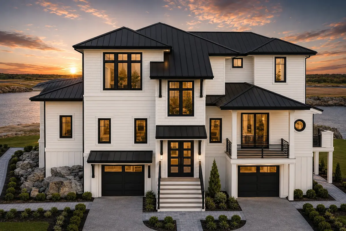 3-Story House Plan 4116 ft²: 4 Beds, Home Office, 3.5 Baths, Open Floor Plan, 4-Car Garage