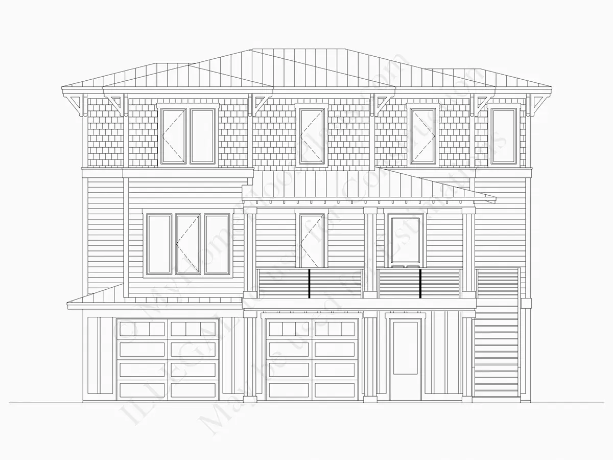3-Story House Plan 3005 ft²: 4 Beds, Home Office, 4 Baths, Open Floor Plan, 2-Car Garage