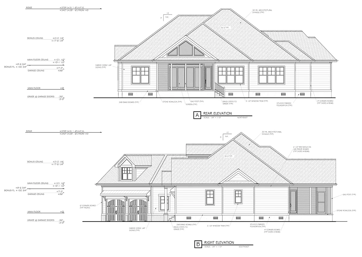 1.5-Story House Plan 2905 ft²: 3 Beds, Home Office, 3.5 Baths, Open Floor Plan, 2-Car Garage