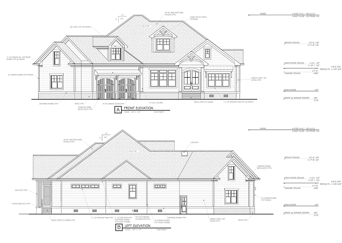 1.5-Story House Plan 2905 ft²: 3 Beds, Home Office, 3.5 Baths, Open Floor Plan, 2-Car Garage