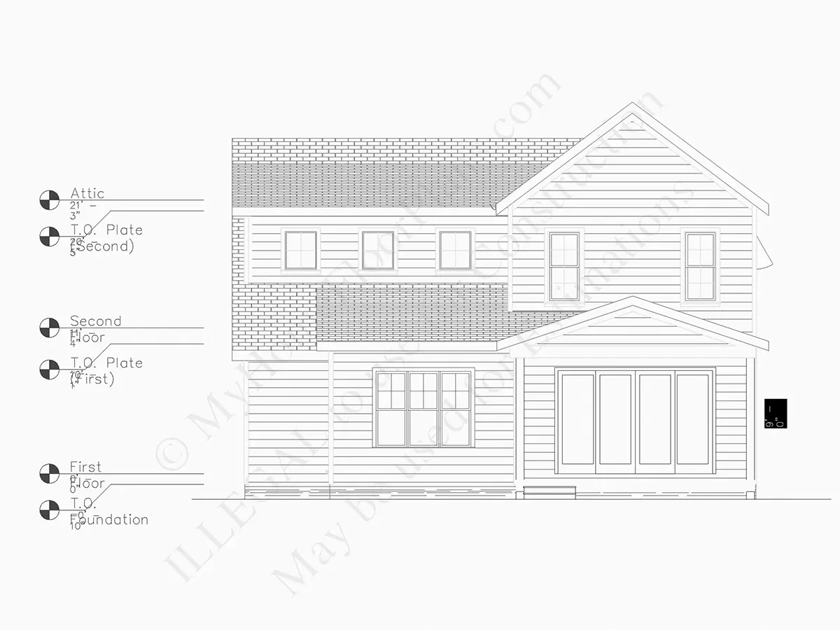 Exterior Elevations 7 – 2-Story House Plan 2583 ft²: 3 Beds, Home Office, 3 Baths, Open Floor Plan, 2-Car Garage — 94159R