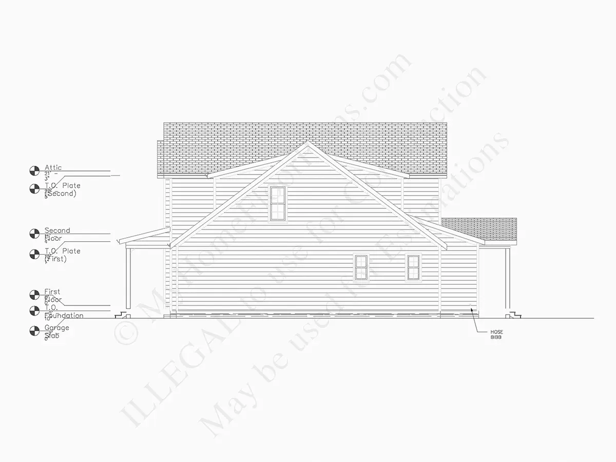 Exterior Elevations 6 – 2-Story House Plan 2583 ft²: 3 Beds, Home Office, 3 Baths, Open Floor Plan, 2-Car Garage — 94159R