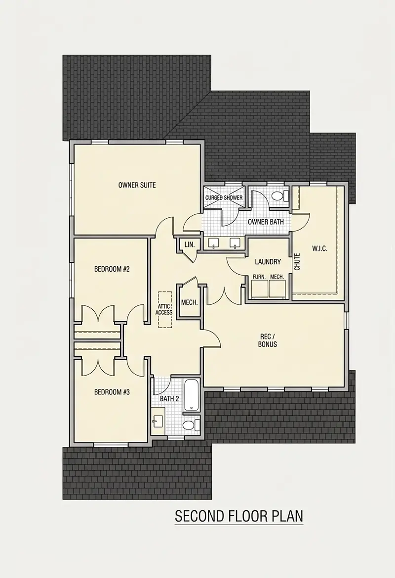 Second Floor 10 – 2-Story House Plan 2583 ft²: 3 Beds, Home Office, 3 Baths, Open Floor Plan, 2-Car Garage — 94159R