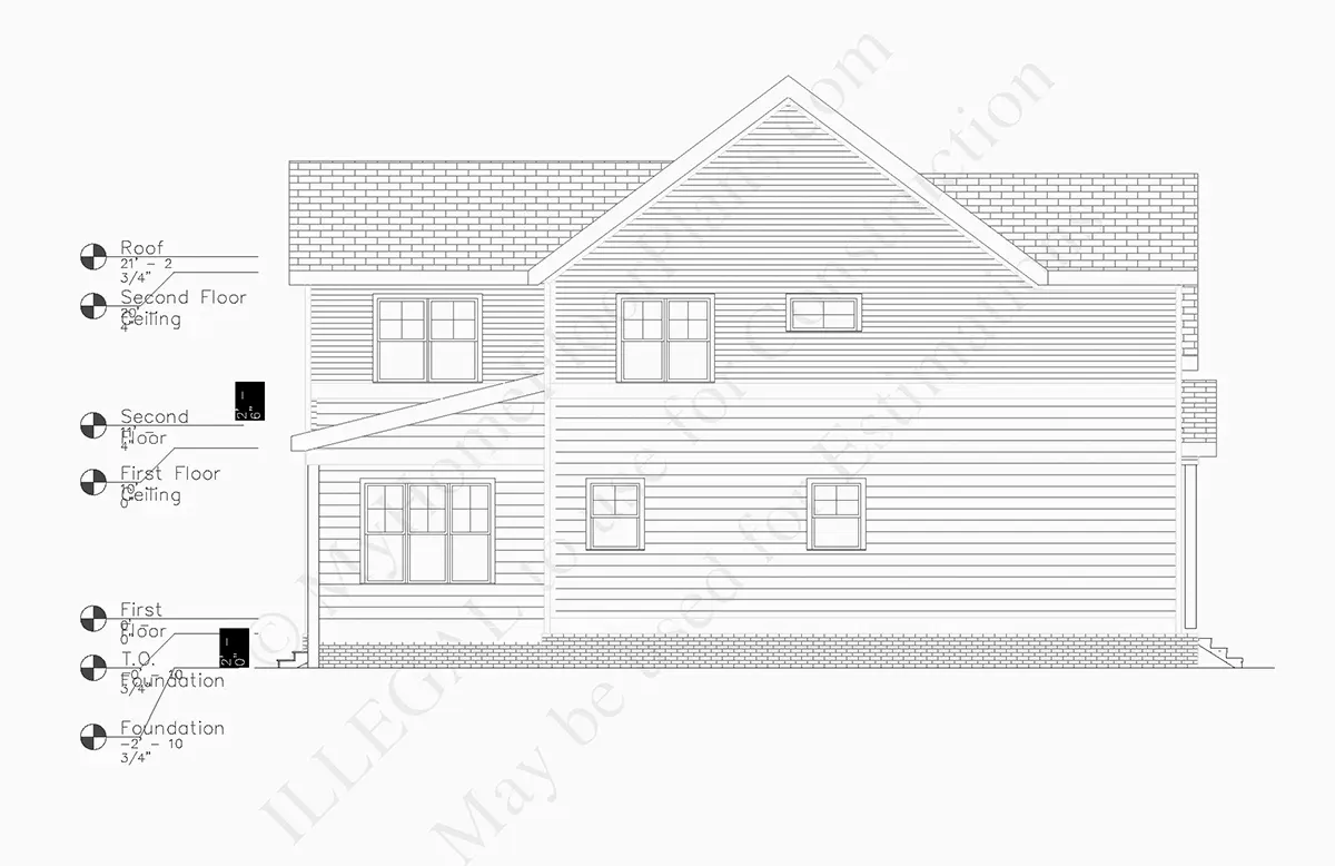 Exterior Elevations 6 – 2-Story House Plan 3170 ft²: 4 Beds, 3.5 Baths, Open Floor Plan, 3-Car Garage — 13464R