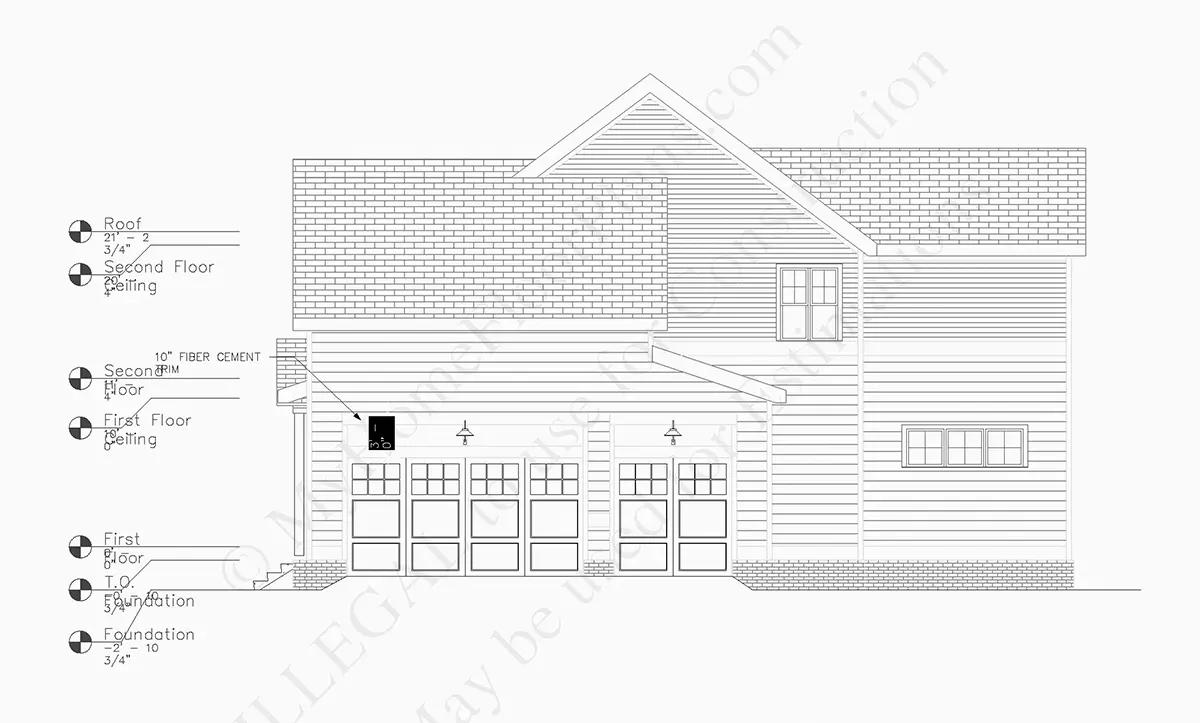 Exterior Elevations 7 – 2-Story House Plan 3170 ft²: 4 Beds, 3.5 Baths, Open Floor Plan, 3-Car Garage — 13464R