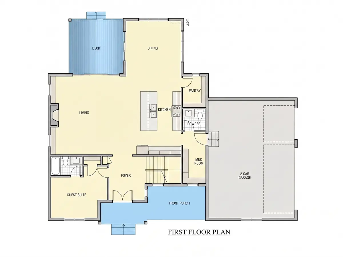 Main Floor 9 – 2-Story House Plan 3170 ft²: 4 Beds, 3.5 Baths, Open Floor Plan, 3-Car Garage — 13464R