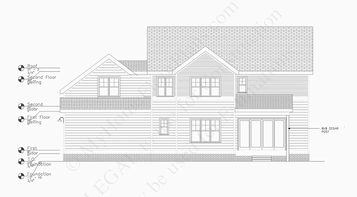 Exterior Elevations 8 – 2-Story House Plan 3170 ft²: 4 Beds, 3.5 Baths, Open Floor Plan, 3-Car Garage — 13464R
