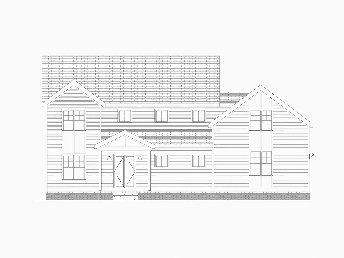 Exterior Elevations 5 – 2-Story House Plan 3170 ft²: 4 Beds, 3.5 Baths, Open Floor Plan, 3-Car Garage — 13464R