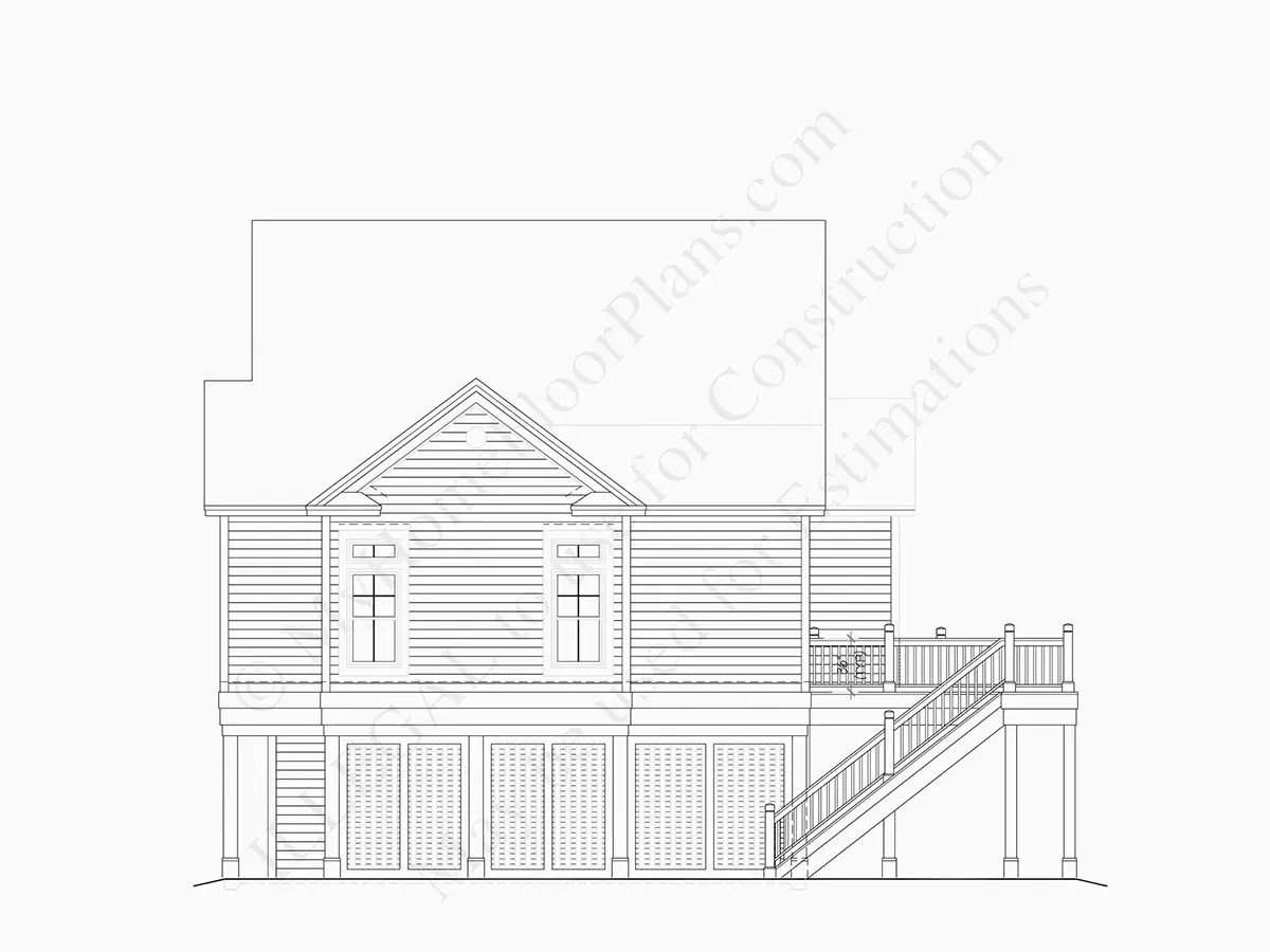 Exterior Elevations 15 – 3-Story House Plan 2197 ft²: 3 Beds, 3 Baths, without Garage — 44908R