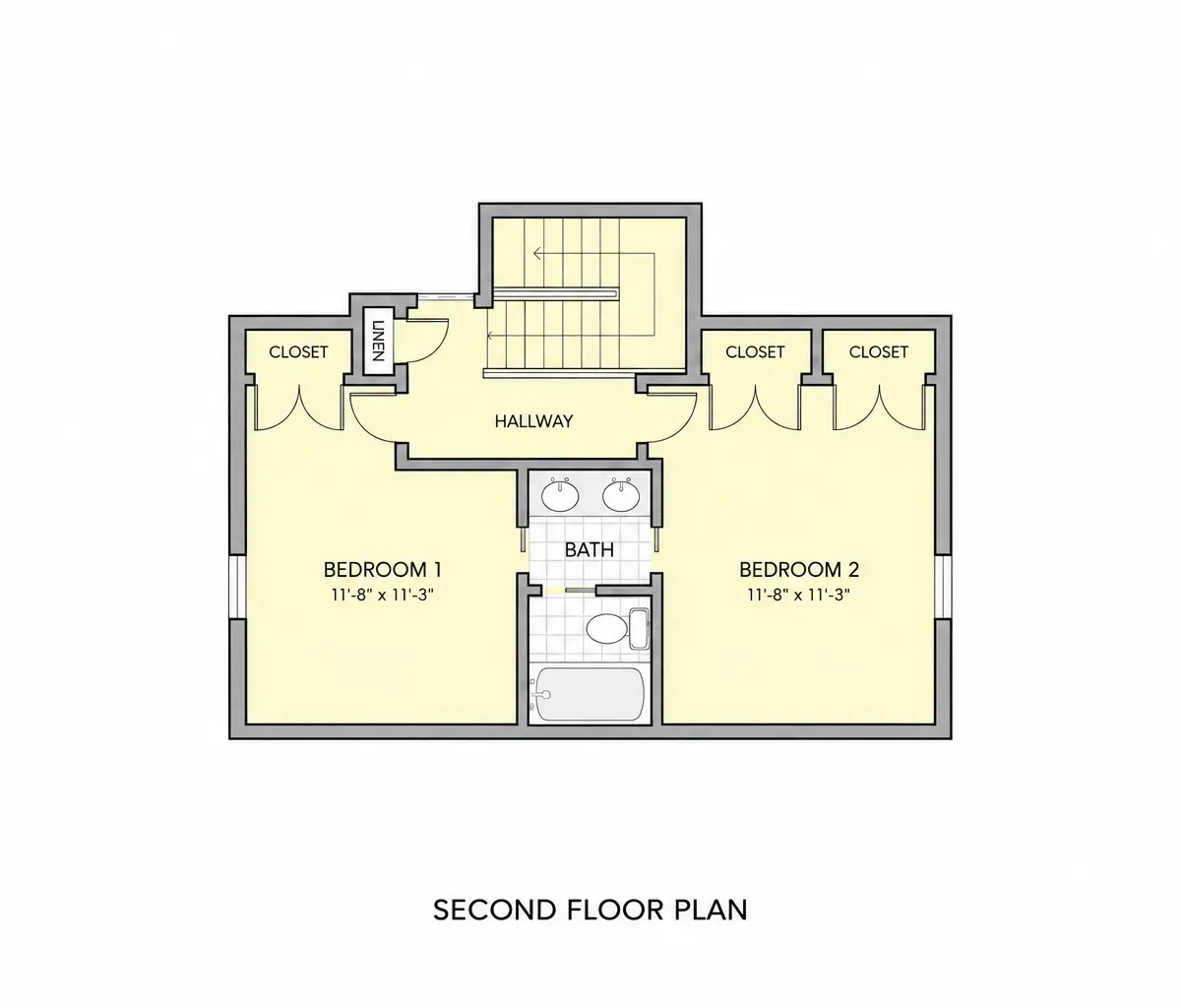 Second Floor 28 – 3-Story House Plan 2197 ft²: 3 Beds, 3 Baths, without Garage — 44908R