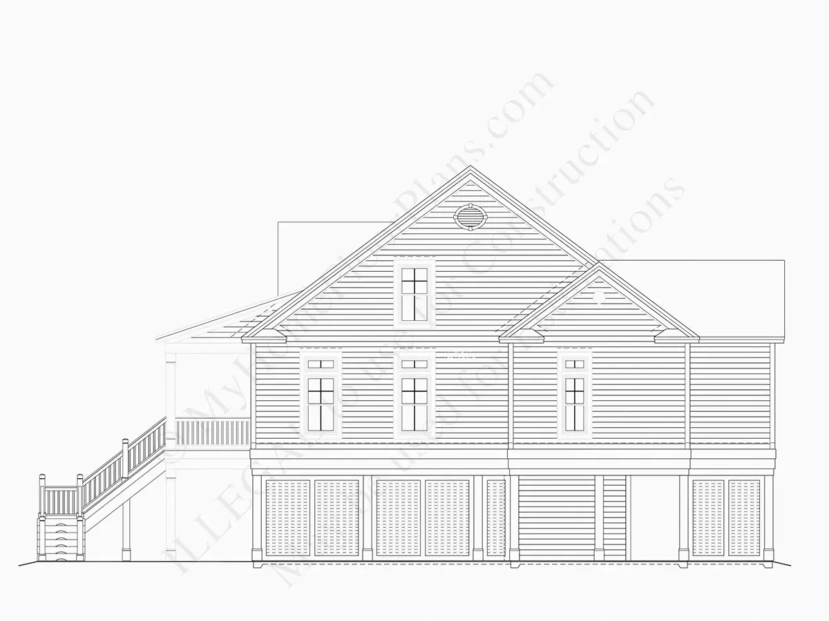 Exterior Elevations 13 – 3-Story House Plan 2197 ft²: 3 Beds, 3 Baths, without Garage — 44908R