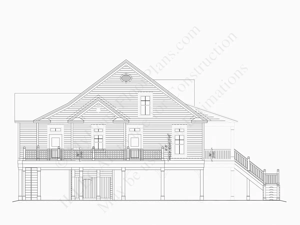 Exterior Elevations 14 – 3-Story House Plan 2197 ft²: 3 Beds, 3 Baths, without Garage — 44908R