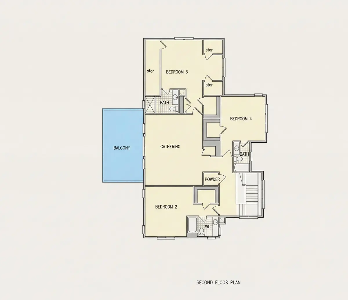 Second Floor 34 – 3-Story House Plan 6300 ft²: 5 Beds, Home Office, 6 Baths, Open Floor Plan, 2-Car Garage — 10297R