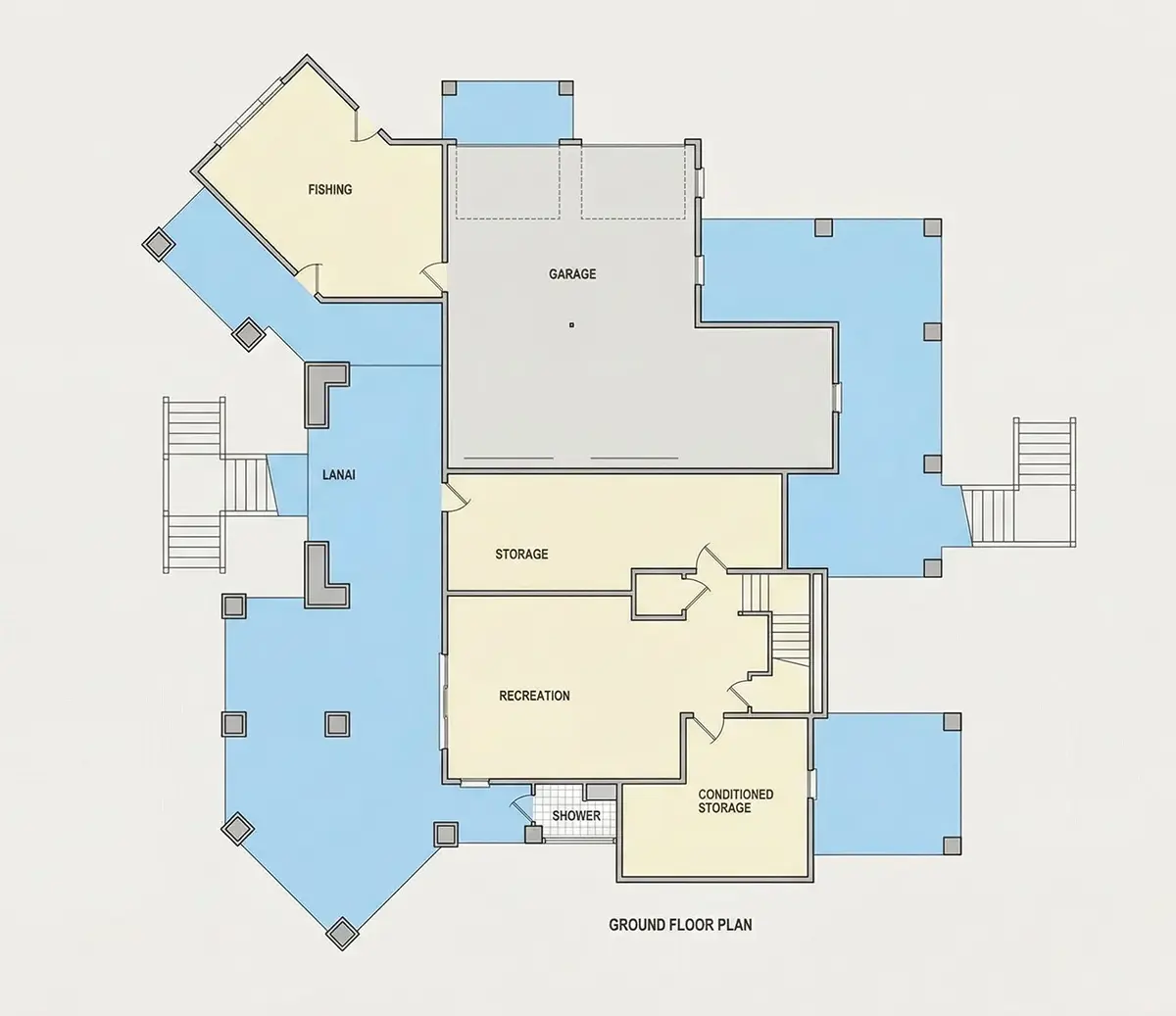 Basement 32 – 3-Story House Plan 6300 ft²: 5 Beds, Home Office, 6 Baths, Open Floor Plan, 2-Car Garage — 10297R