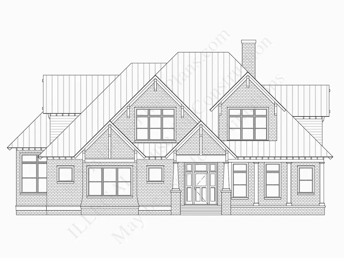 Exterior Elevations 28 – 2-Story House Plan with Basement 6776 ft²: 6 Beds, 5.5 Baths, Open Floor Plan, 2-Car Garage — 59624R