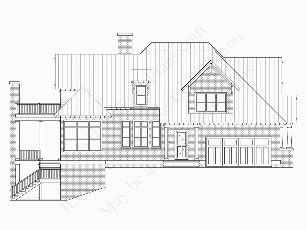 Exterior Elevations 29 – 2-Story House Plan with Basement 6776 ft²: 6 Beds, 5.5 Baths, Open Floor Plan, 2-Car Garage — 59624R