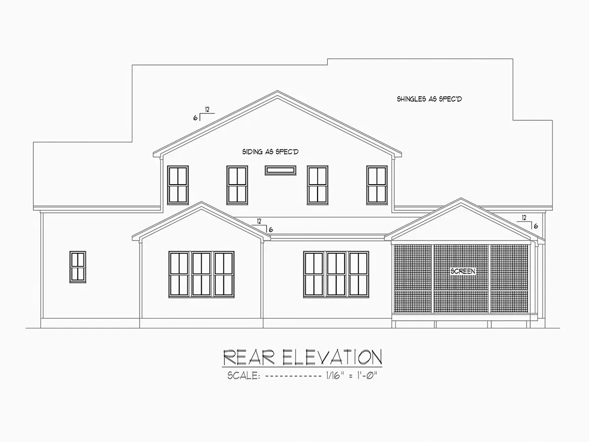 Exterior Elevations 7 – 2-Story House Plan 4132 ft²: 4 Beds, Home Office, 4.5 Baths, Open Floor Plan, 3-Car Garage — 50641R