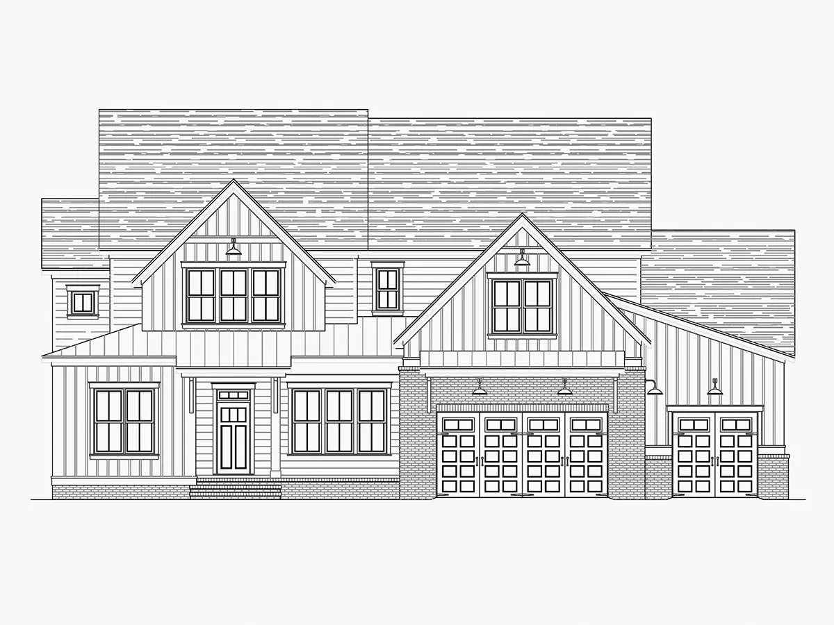 Exterior Elevations 5 – 2-Story House Plan 4132 ft²: 4 Beds, Home Office, 4.5 Baths, Open Floor Plan, 3-Car Garage — 50641R