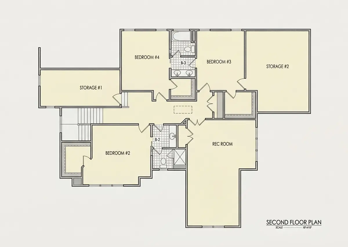 Second Floor 10 – 2-Story House Plan 4132 ft²: 4 Beds, Home Office, 4.5 Baths, Open Floor Plan, 3-Car Garage — 50641R