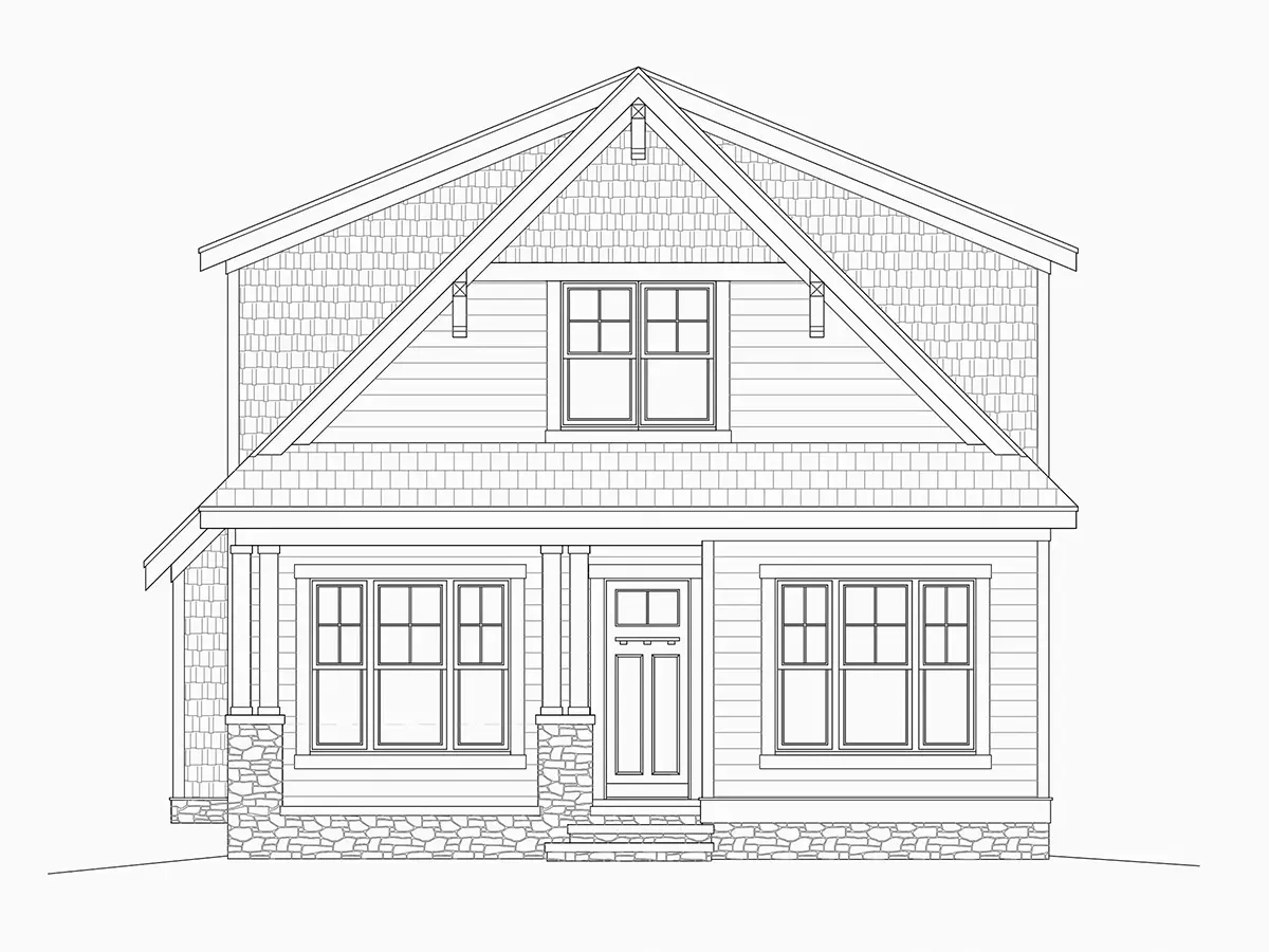 Exterior Elevations 7 – 1.5-Story House Plan 3145 ft²: 4 Beds, Home Office, 3 Baths, Open Floor Plan, without Garage — 57107R