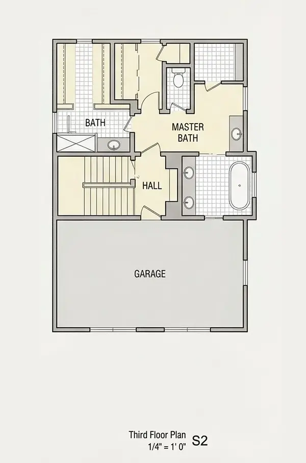 Third Floor 8 – 3-Story House Plan 2707 ft²: 5 Beds, Home Office, 3.5 Baths, Open Floor Plan, without Garage — 24322R